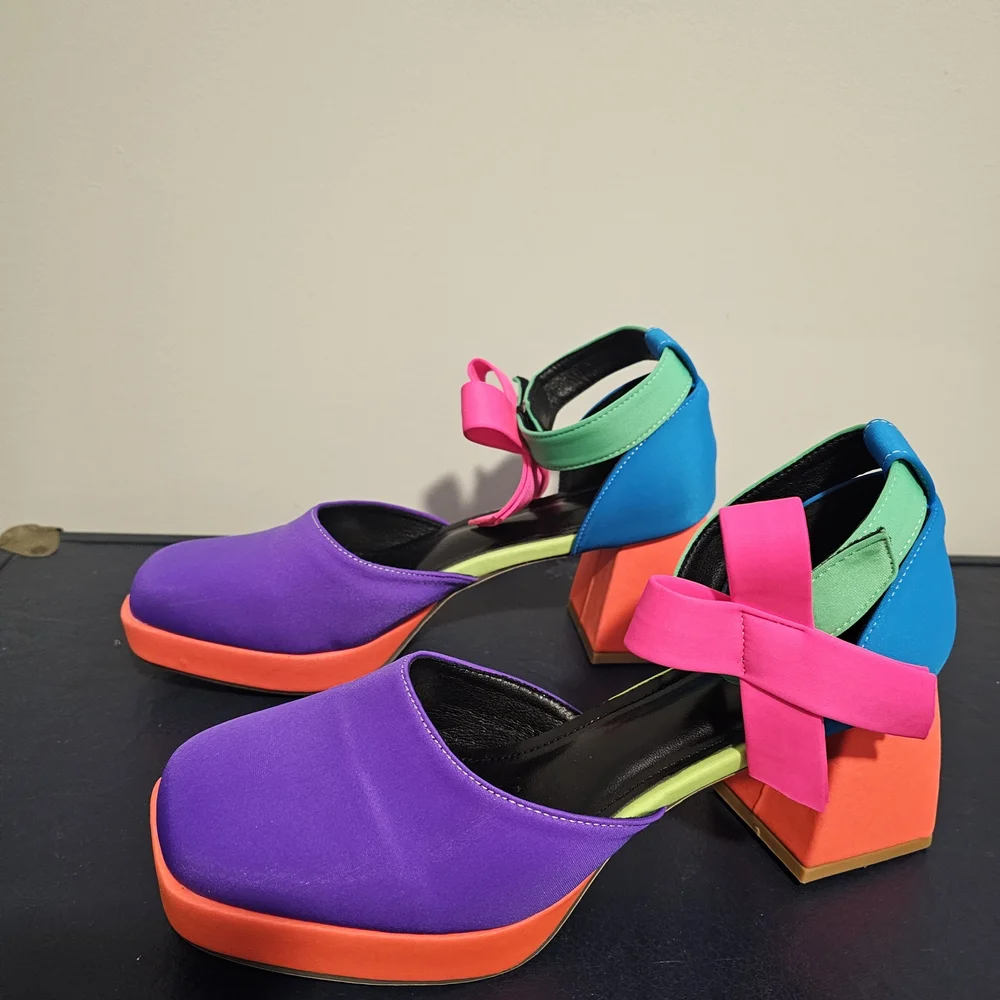 Colorful Women's Block Heel Shoes - Picture 6 of 6